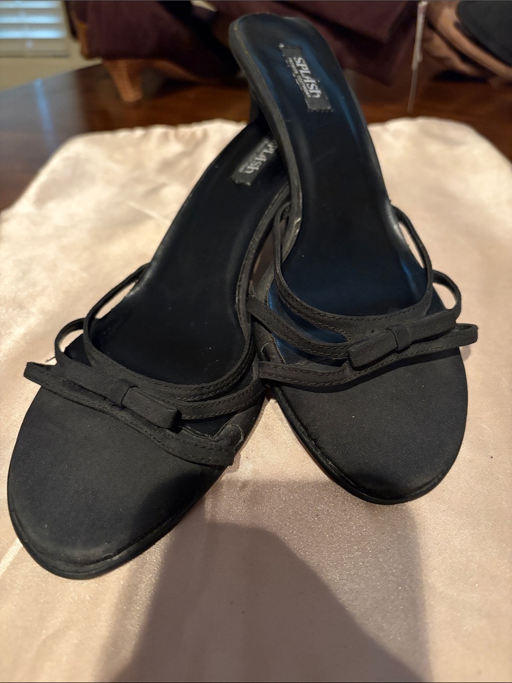Splash Black Slip-On Bow Mules for Women
